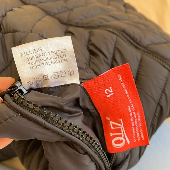 QLZ Girls Sz 12 Reversible Puffer Jacket Quilted Hooded Black / Tropical - Picture 10 of 16